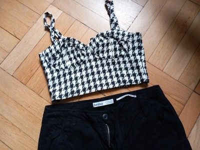 NEU Stradivarius Corsage/Bustier - Boucle´Strick, Hahnentritt, Rücken gesmokt, M