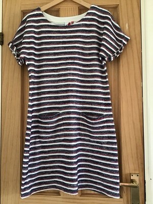Weird Fish Ladies Blue, Red & White Brit Stripe Summer Dress Size 14