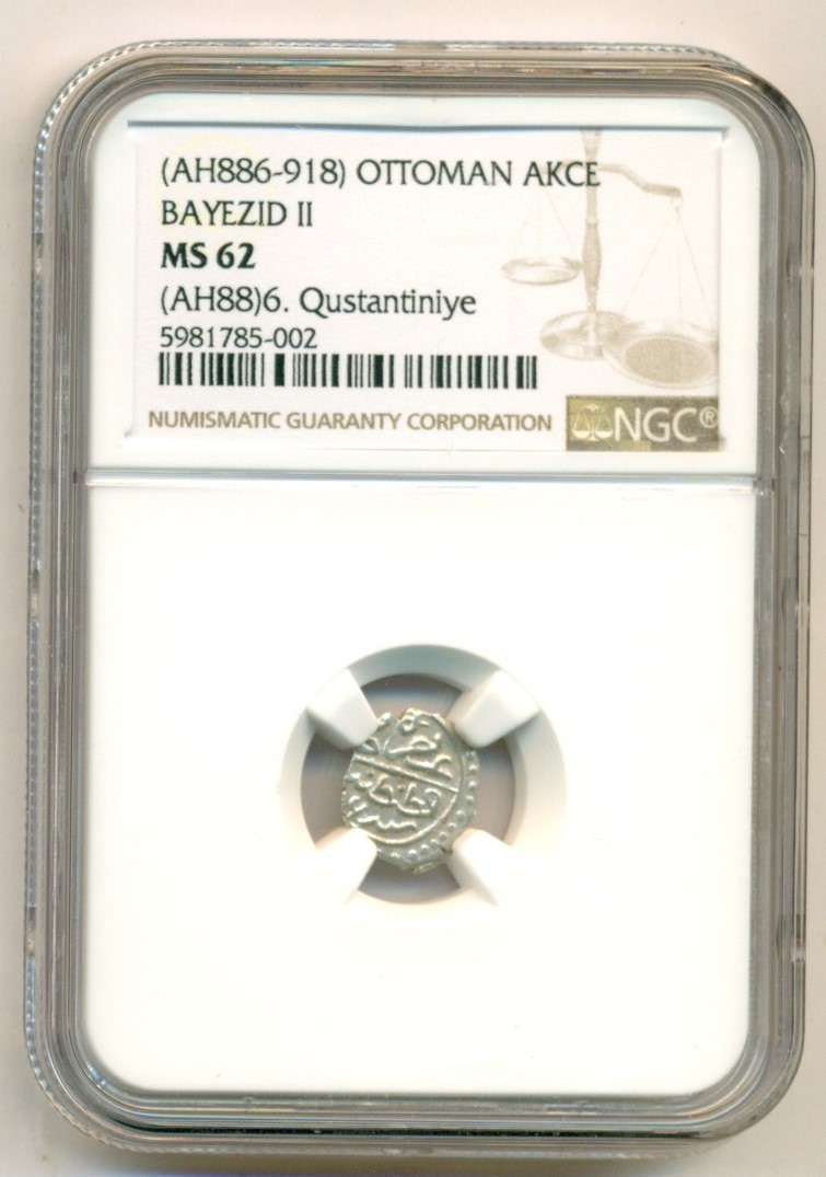 NGC Ottoman Empire Bayezid II 1481-1512 Silver Akce MS62 | eBay