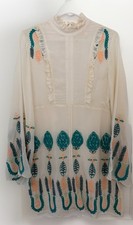 Rococo Sand Silk Embroidered Mini Dress Boho Farm Rio Temperley Style Cream M
