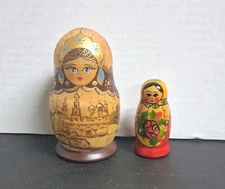 Nesting Doll Lot of 2 Different Small Russian Nesting Dolls Hand Painted