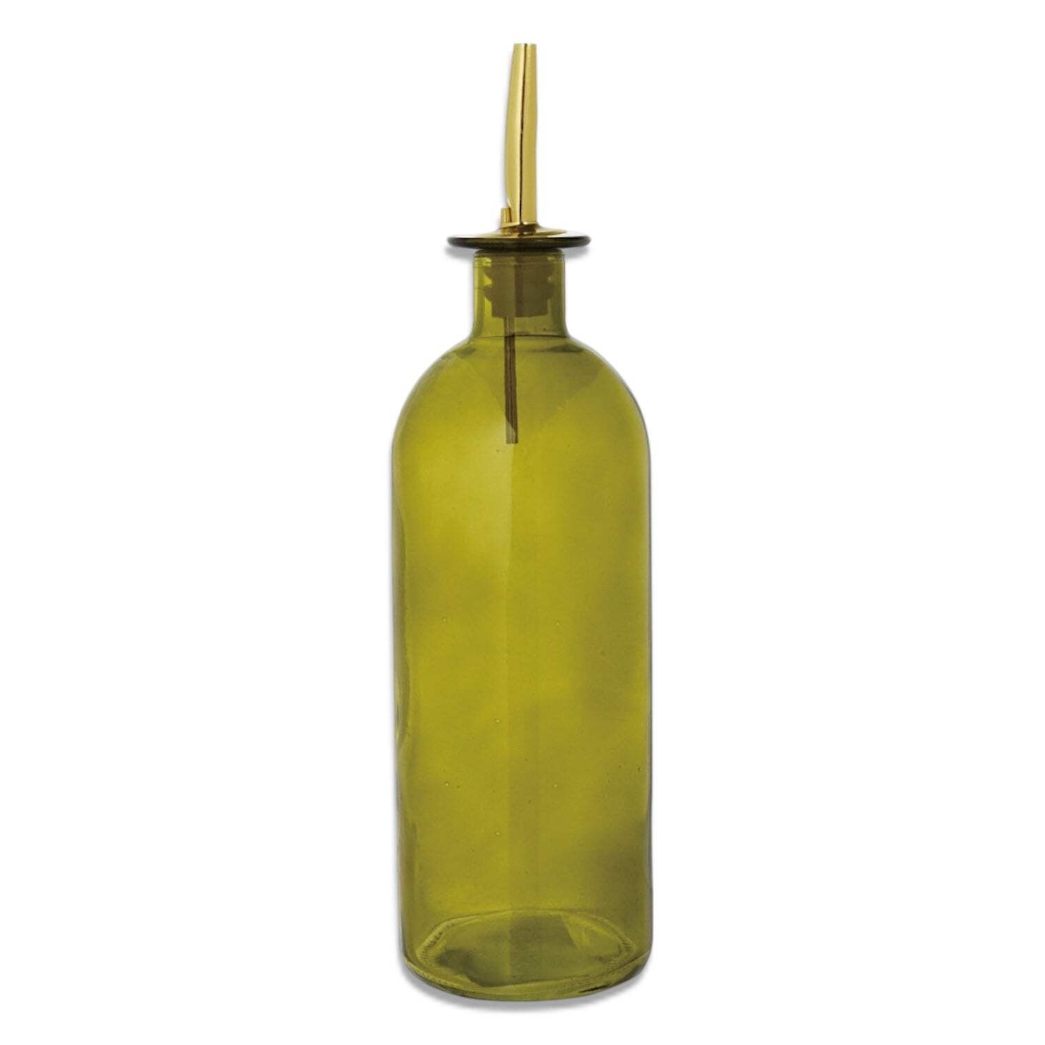 Olive Glass Oil Cruet with Gold Stopper