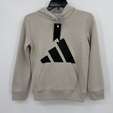 Adidas Boys Essential Big Logo Pullover Hoodie Sweatshirt S/8 Natural Fleece  