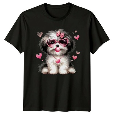 Shih Tzu Hund Herzen Tiere Herren T-Shirt Damen Tee Grafik Unisex Top