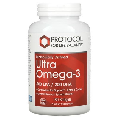 2 X Protocol for Life Balance, Molecularly Distilled Ultra Omega-3, 500 EPA / 25