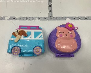 Vintage Polly Pocket Seaside Puppy and Purple Hedgehog Playsets w/Dolls