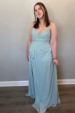 Azazie Kyedae Agave Chiffon A-Line Pleated V-Neck Bridesmaids Dress (Size 10)