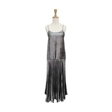 BR Banana Republic Pleated Drop Waist Maxi Dress Size 0 Metallic Silver Gray