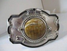 Western Dress Belt Buckle Iridescent Tigers Eye Scroll Cowboy Cowgirl Vtg.