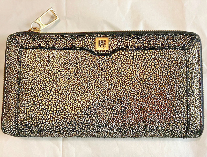 Lodis Black Leather Gold & Silver Metallic Zip Around Wallet