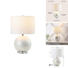 Jonathan Y 23.5 Pearl White Coastal Capiz Seashell Sphere Led Table Lamp