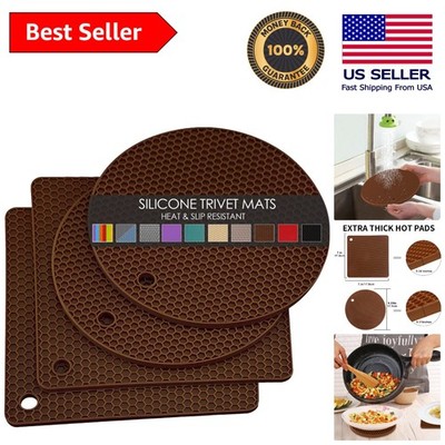 4 Pack Brown Silicone Trivet Mats - Heat Resistant & Non-Slip Kitchen Essentials