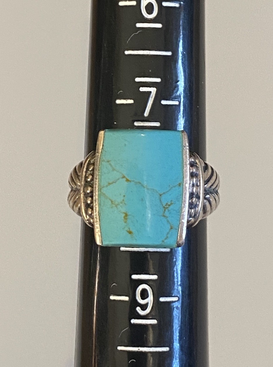 Sterling Silver Large Rectangular Turquoise Signe… - image 4