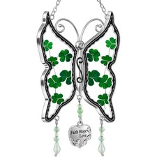 Shamrock Butterfly Suncatcher Faith Hope Love Irish Stained Glass for Windows...
