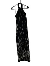 Zara Womens Dress Small Black Velvet Beaded Halter Neck Open Back 2157/247 NWOT
