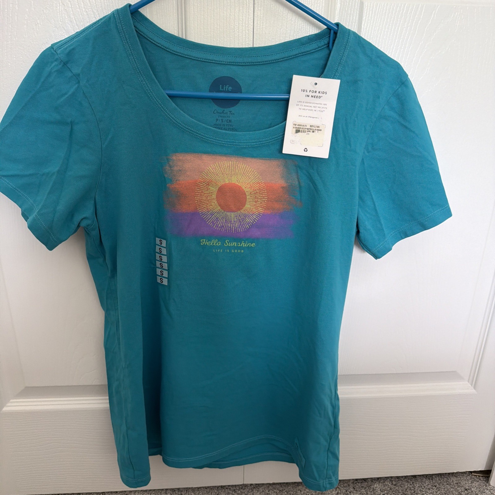 Life is Good Women’s Tee Size Small Hello Sunshine Teal