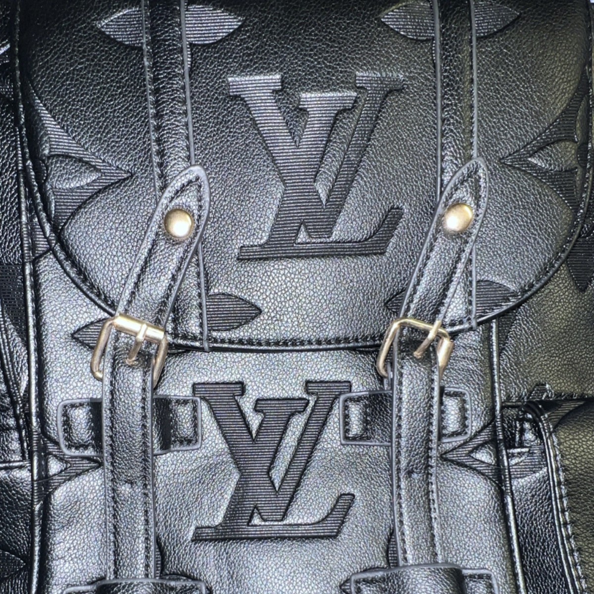 Louis Vuitton Black Monogram Embossed Logo Backpack Gold  display picture 3