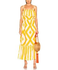 Medium LEMLEM Biruhi Vibrant Yellow & White Geometric Woven Long Maxi Tier Dress