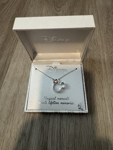 New Disney Fine Silver Plated Necklace With Crystals Heart Mickey Mouse