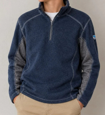 KUHL Boy's Kashmira Quarter Zip Fleece Pullover Blue/Gray Large 14-16