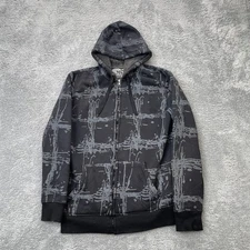 Vintage NSS Hoodie Mens Medium Black Sherpa Lined y2k AOP 2000s Grunge Skate Emo