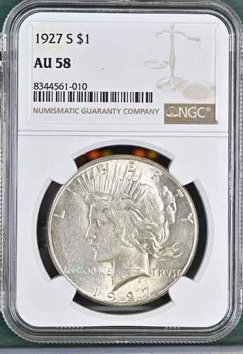 1927-S Peace Dollar NGC Certified AU58