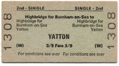 BTC (W) Eisenbahnticket Highbridge für Burnham-on-Sea nach Yatton