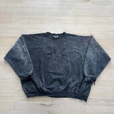 Hanes Vintage Black Distressed Embroidered Primitive Hunter Deer Crew Men's XL