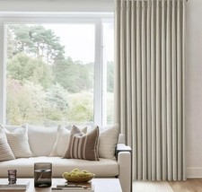 Oatmeal Pinch Pleated Linen Blackout Curtains 102 Inches Long for Bedroom