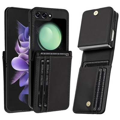 For Galaxy Flip 7 FE / Z Flip 6 Phone Case Vegan Leather Card Slot Wallet Holder