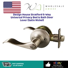 Design House Stratford 6-Way Universal Privacy Bed & Bath Door Lever Satin Nicke