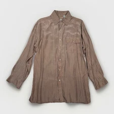 VTG Lanvin Paris 100% Silk Shirt Size Medium M Brown Taupe Long Sleeve Button