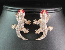 GECKO CLEAR AUSTRIAN CRYSTAL RHINESTONE PIERCED EARS STUD EARRINGS E1590G GOLD
