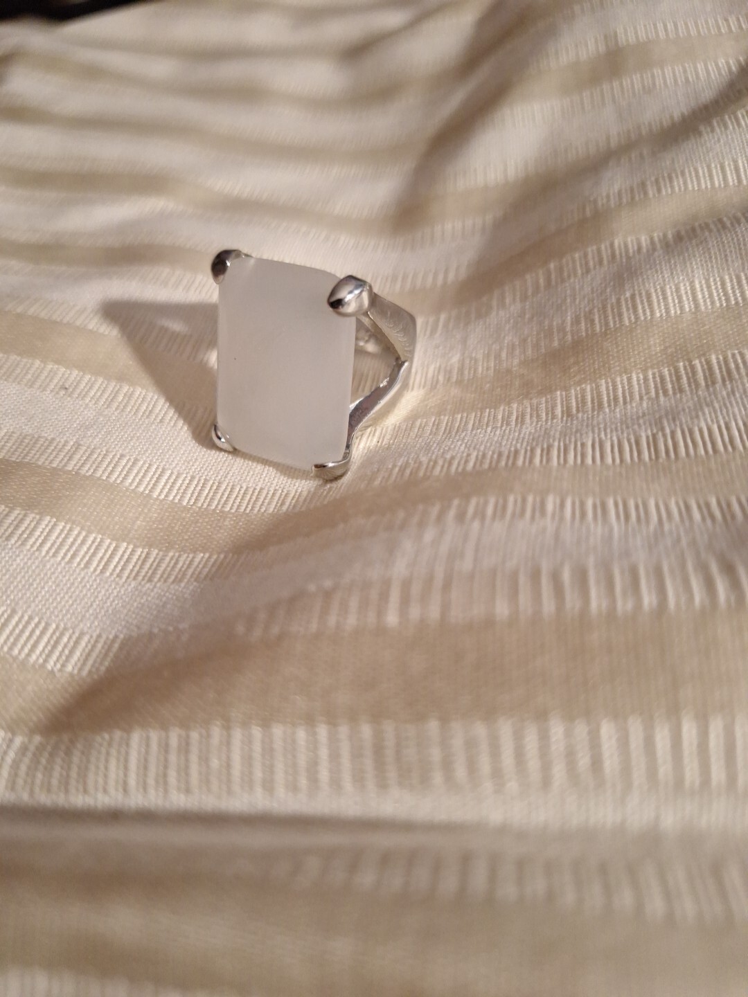 Silver Ring? Unmarked Silver Ring Large White Sto… - image 2
