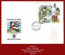 GUINEA 1987 -  (Birds + Scouting)  600F  Miniature Sheet on First Day Cover ^