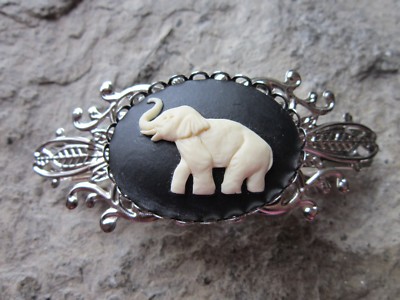 ELEPHANT CAMEO SILVER FILIGREE BARRETTE AFRICA SPRING, - Main Image