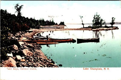 Twin Bays Valvour Island Lake Champlain NY Posted Divided Back Vintage Postcard