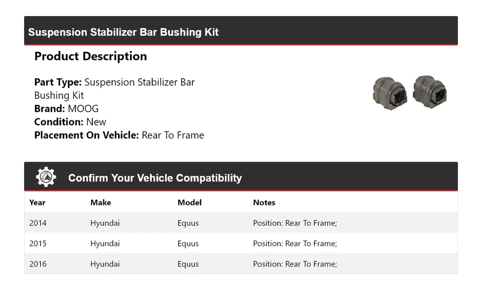 Kit de buje de barra estabilizadora de suspensión para Hyundai Equus 2014-2016 MOOG 2014 2015 Foto 2 de 4