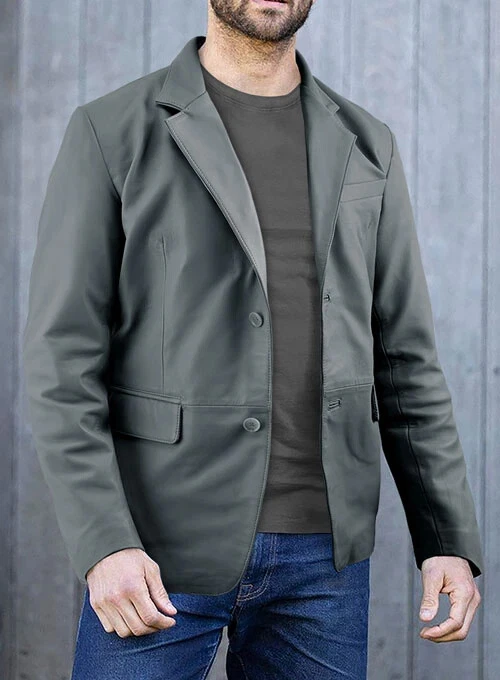 Men's Gray Leather Blazer Genuine Soft Lambskin Slim Fit Stylish Coat Blazer