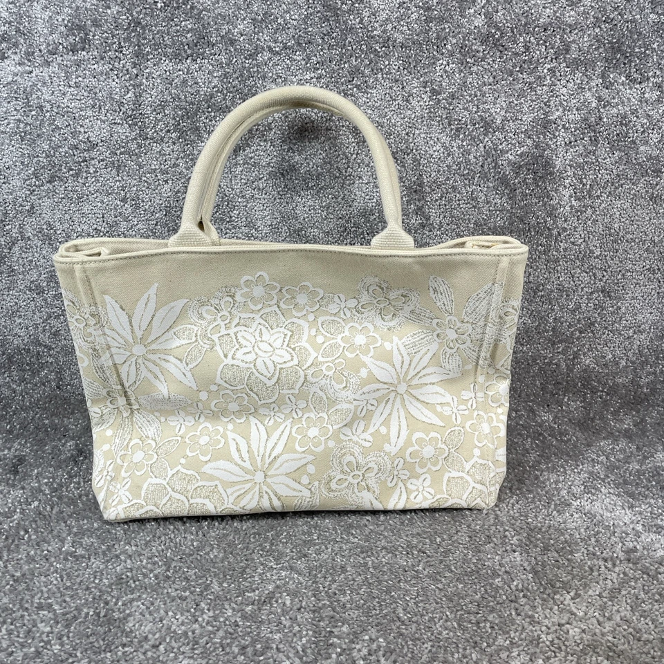 Bolso de Mano Oscar de La Renta Mujer Beige Bolsillos Internos Lona Floral Foto 2 de 4