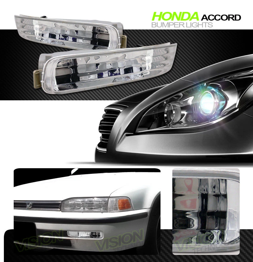 Luces de parachoques de estacionamiento con señal delantera transparente cromadas cristalinas para Honda Accord 92-93 Foto 2 de 2