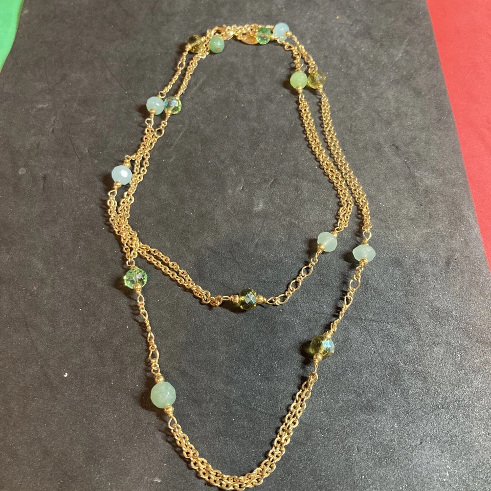 "Collar estación tono dorado Cookie Lee cristales verdes B76 34""" Foto 2 de 4