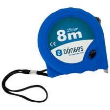 Wymiary taśmy rolkowej Dönges z przyciskiem szybkiego zatrzymania, długość 8 m, szerokość 25 mm