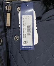 Debenhams Maine Fur Hood Quilted Coat New With Tags Navy Blue Size 10