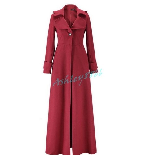 Damen Herbst volle Länge Wolle Slim Fit Trench Parka Militär lange Freizeit Mäntel - Bild 7 von 25