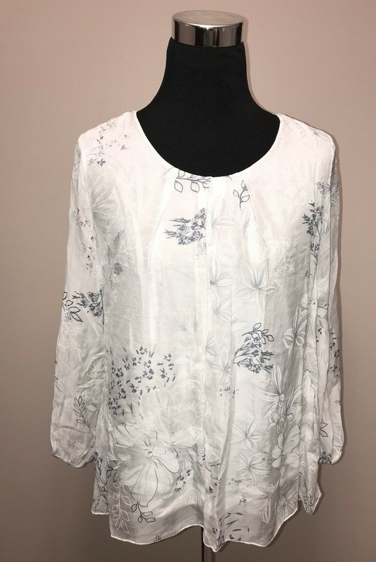 NWT ROSEMARINE White Floral Print Long Sleeve Silk Blouse sz  M