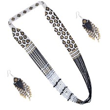 Handmade Colorful Seed Bead Necklace  Earrings Set - Boho Chic Beaded Jewelry