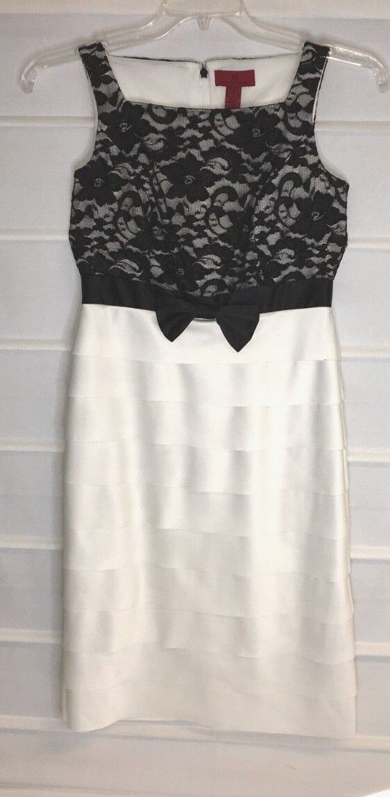 JS Collections Black Lace Winter White Satin Tiered Sleeveless Dress Size 4  EC! | eBay