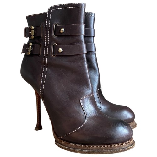 GIANMARCO LORENZI Brown Leather Buckle Detail Ankle Boots, Size 39 - Picture 2 of 15