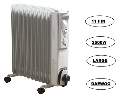 Daewoo 11 Fin Oil Filled Radiator2500W Portable Electric Heater -White |  eBay